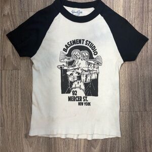 Brandy Melville Black and White Cropped Raglan Tee